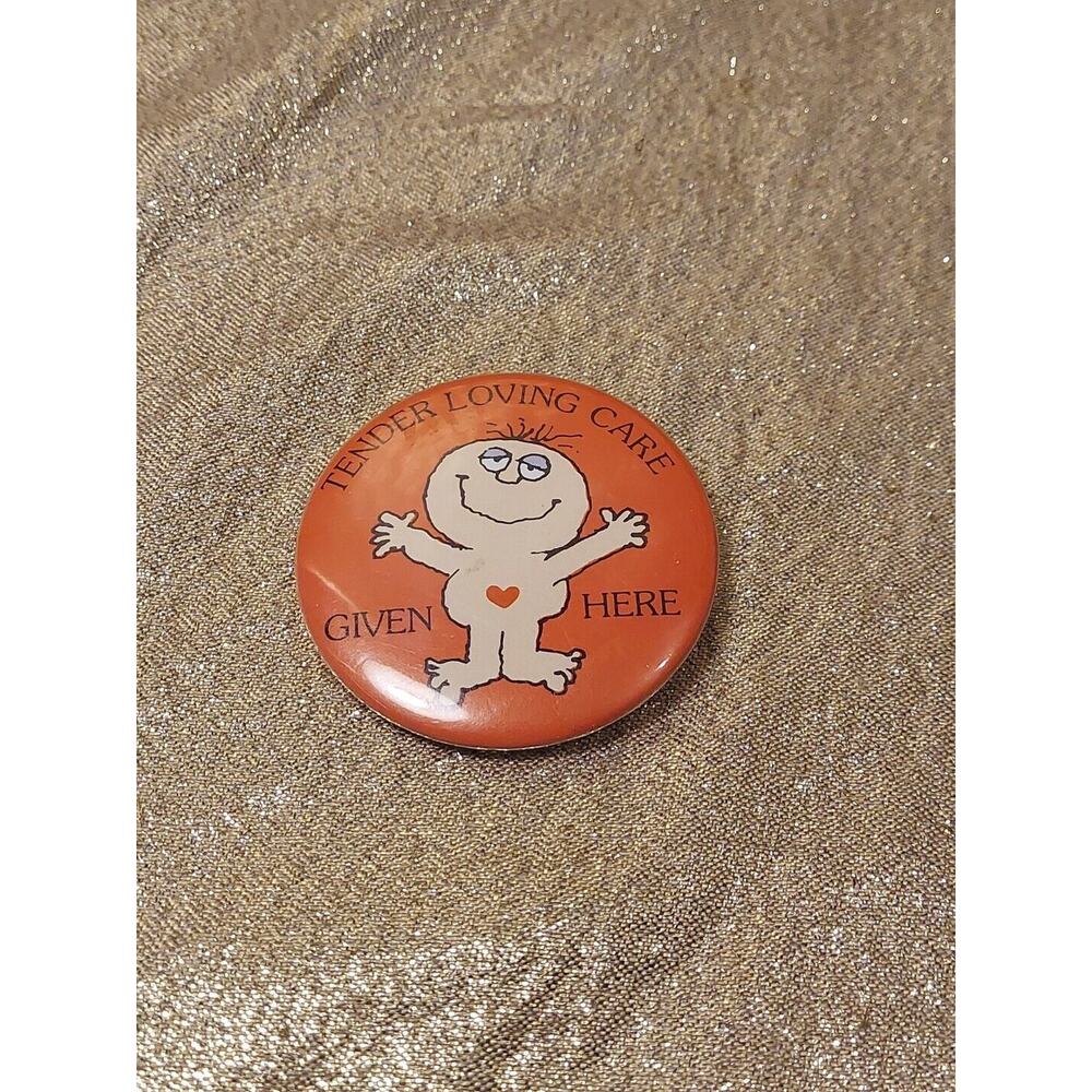 Vintage Norcross Pinback Button Tender Loving Care Given Here Red Hug Valentine